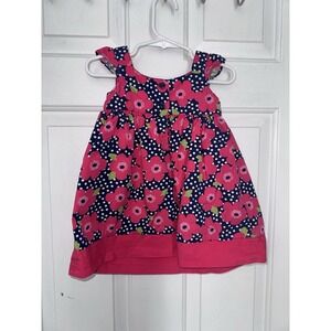 Gymboree Baby Girls Navy Pink Poppy Flower Polka Dot Cotton Dress 12-18 Months